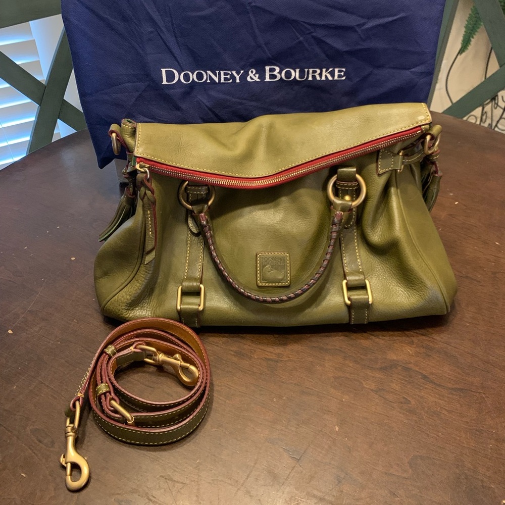 Dooney & Bourke Olive Florentine Large Leather Tasseled Satchel.